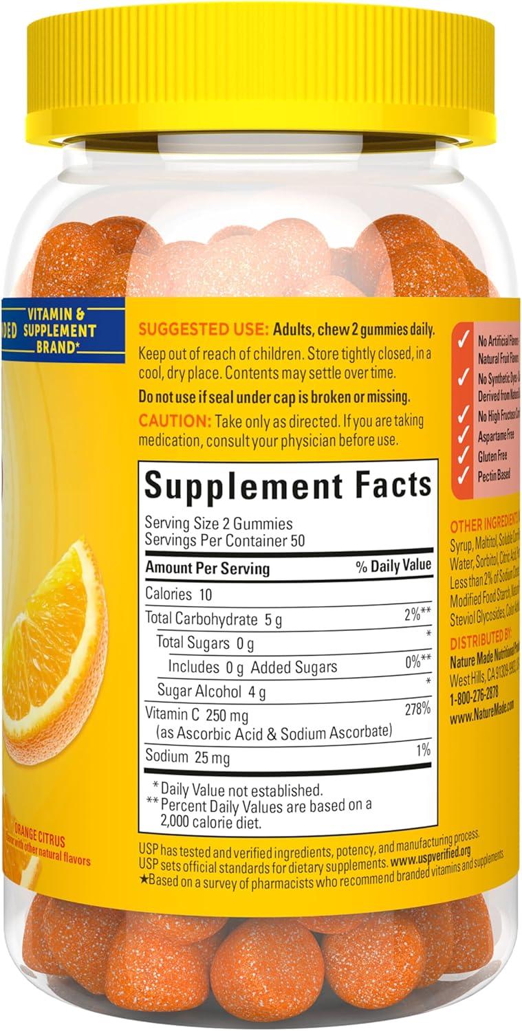 image:imageNature Made Zero Sugar Vitamin C Gummies 250 mg Per Serving Immune amp Antioxidant Support Aspartame Free 100 Sugar Free Vitamin C Gummies 50 Day Supply