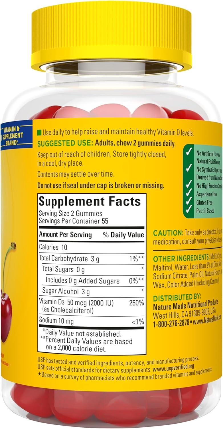 image:imageNature Made Zero Sugar Vitamin D3 Gummies 2000 IU 50 mcg Per Serving Bone amp Immune Support Aspartame Free 110 Vitamin D Gummies 55 Day Supply110 Count Pack of 1