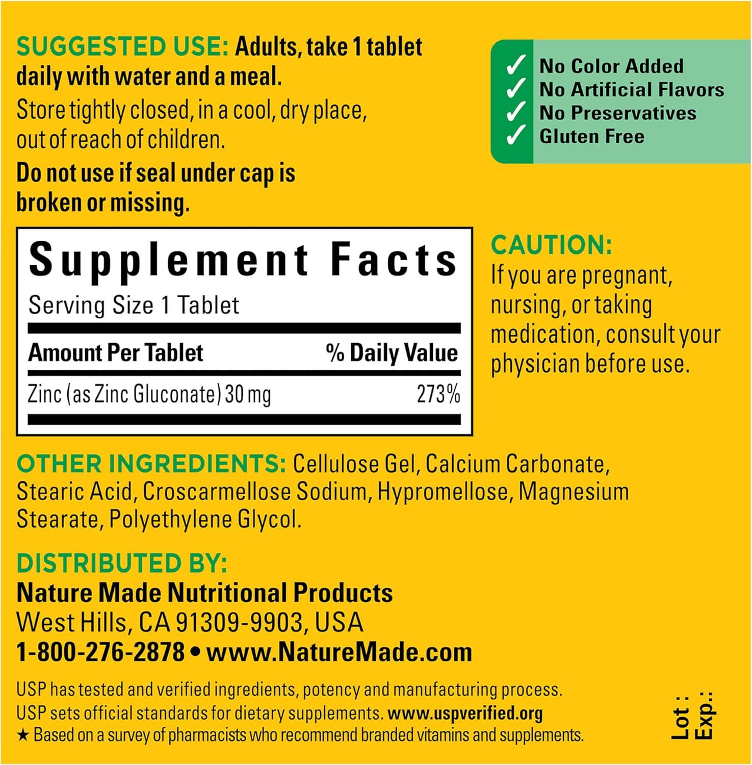 image:imageNature Made Zinc 30 mg Zinc Supplements for Men amp Women Dietary Supplement for Immune Health and Antioxidant Support 100 Tablets 100 Day Supply100 Count Pack of 1