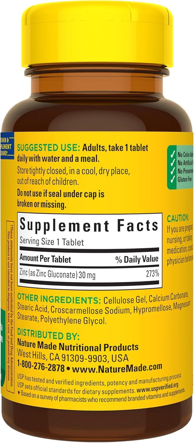 image:imageNature Made Zinc 30 mg Zinc Supplements for Men amp Women Dietary Supplement for Immune Health and Antioxidant Support 100 Tablets 100 Day Supply100 Count Pack of 1