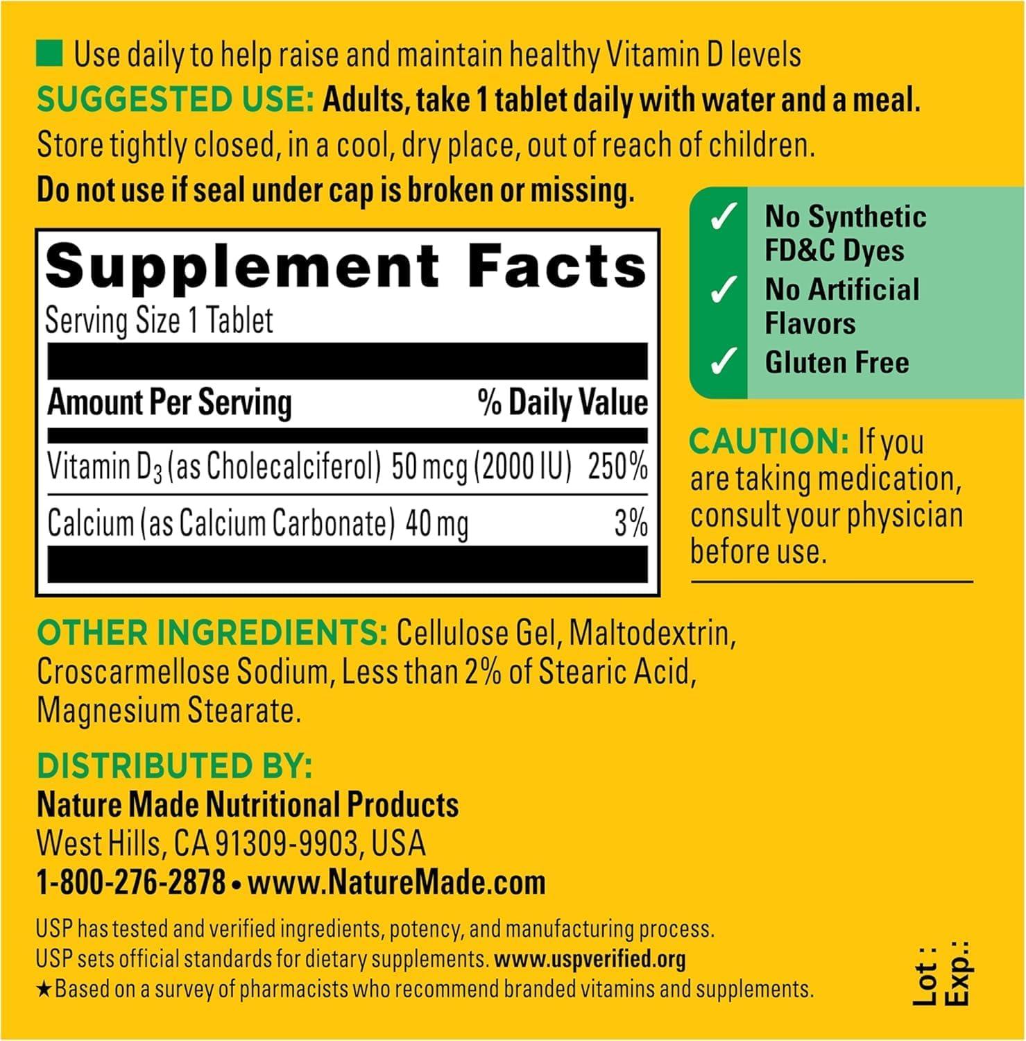 image:imageVitamin D3 100 Tablets Vitamin D 2000 IU 50 mcg Helps Support Immune Health Strong Bones and Teeth amp Muscle Function 250 of the Daily Value for Vitamin D in Only One Daily Tablet