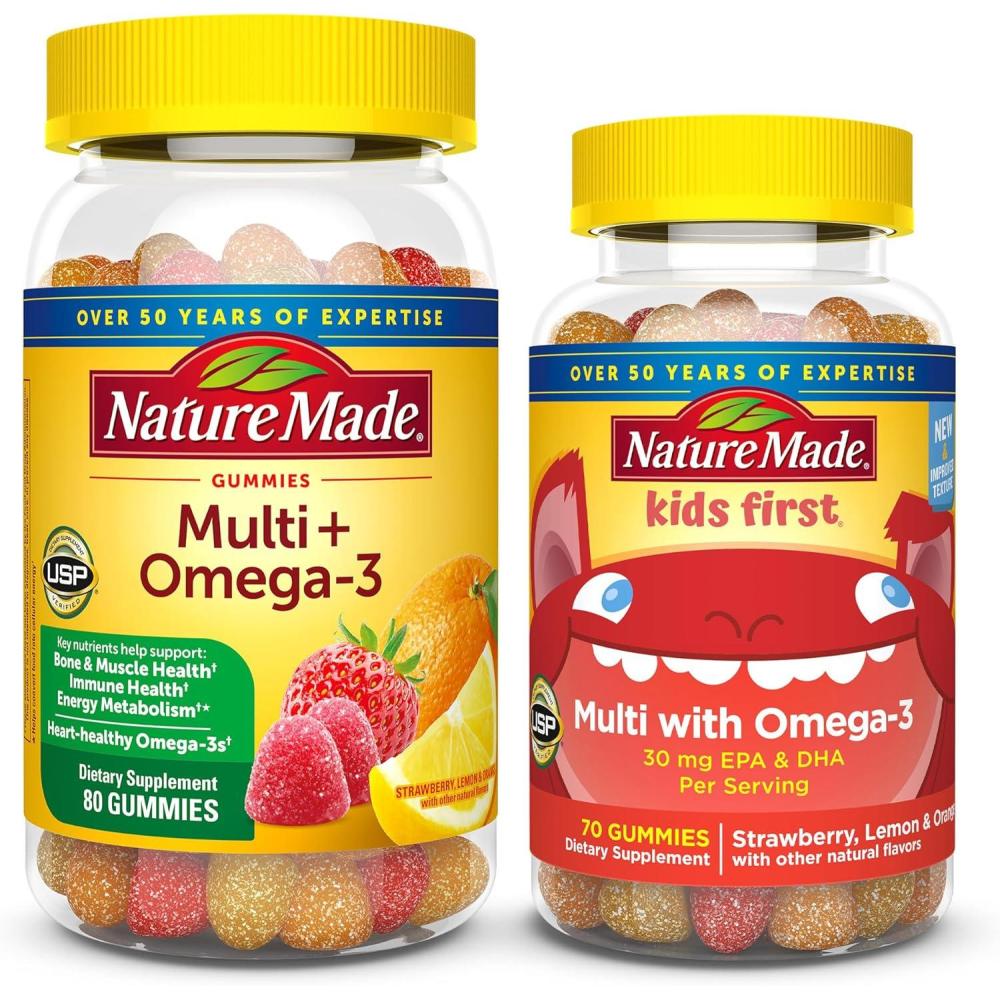 image:imageNature Made Adult amp Kids Multivitamin Gummies Combo Pack Multis with Vitamin C Vitamin D3 B Vitamins Zinc Omega 3 Fish Oil amp More Two Multivitamin Bottles for Whole Family
