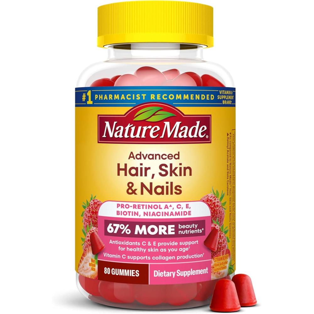 image:imageNature Made Advanced Hair Skin and Nails Gummies Biotin Pro Retinol A Niacinamide Vitamin C amp Vitamin E 80 Gummies 40 Day Supply