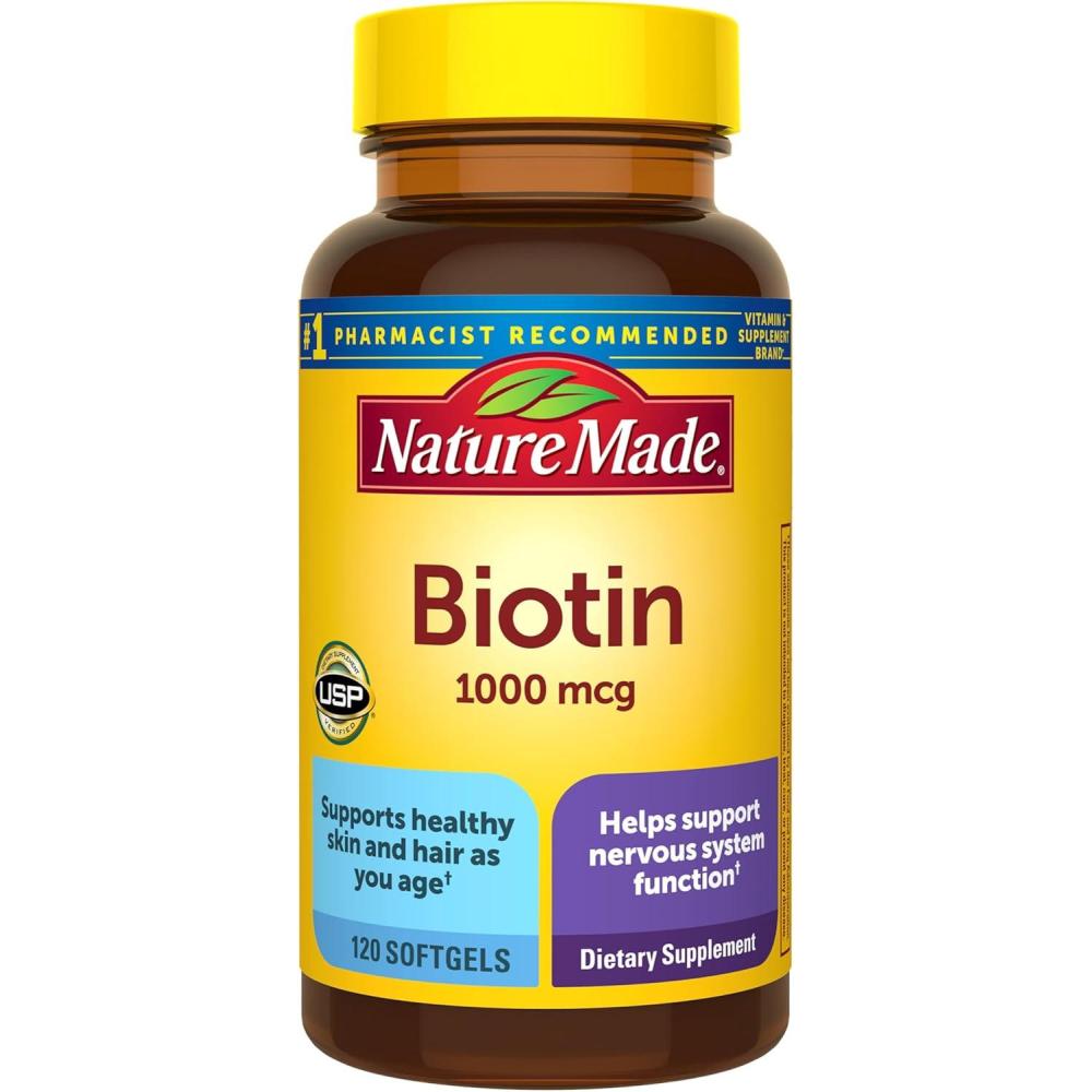 image:imageNature Made Biotin 1000 mcg Softgels Biotin Vitamins Dietary Supplement Supports Healthy Hair amp Skin 120 Softgels 120 Day Supply120 Count Pack of 1