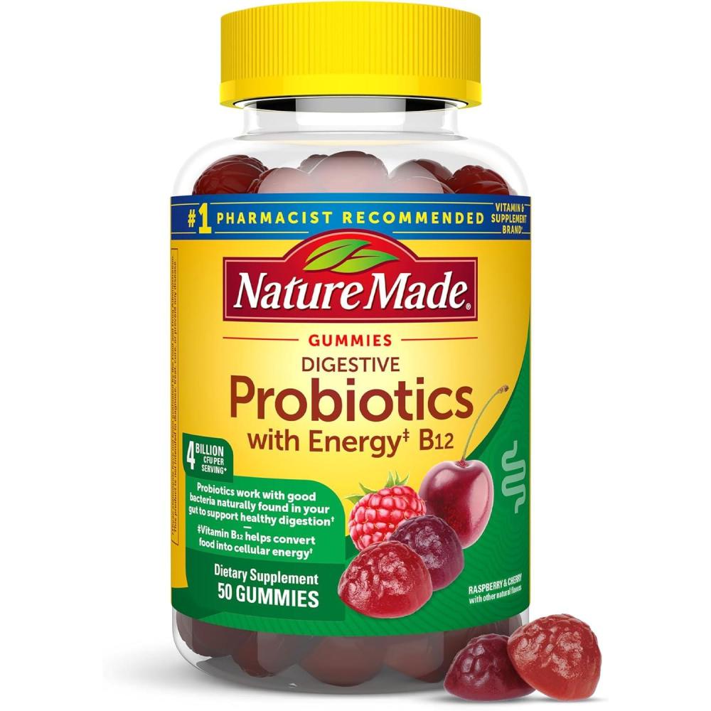 image:imageNature Made Digestive Probiotics and Energy B12 Gummies Probiotics for Women and Men 50 Probiotic Gummies 25 Day Supply50 Count Pack of 1