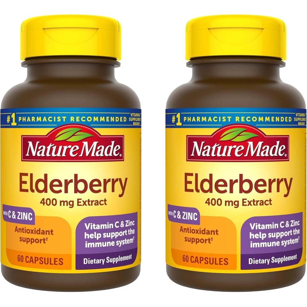 image:imageNature Made Elderberry Vitamin C and Zinc Capsules 400 mg Elderberry Extract Dietary Supplement for Immune Support 60 Capsules 60 Day Supply60 Count Pack of 2