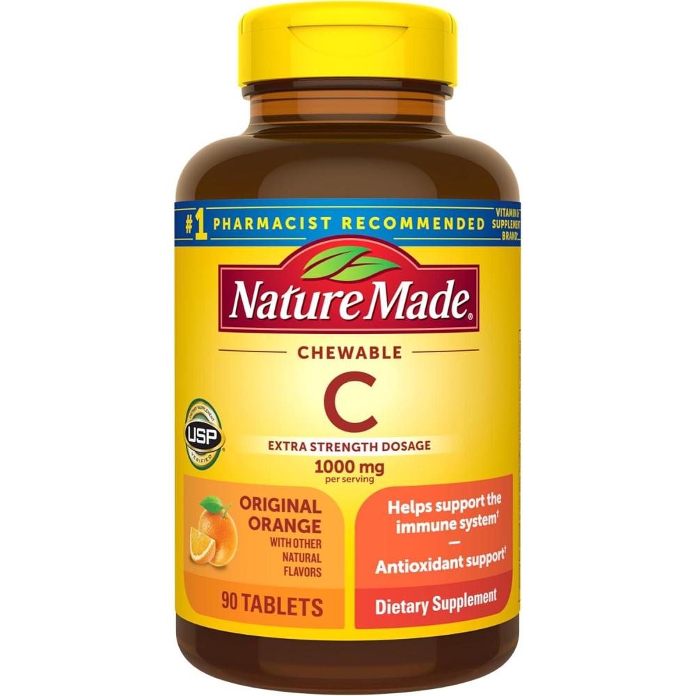 image:imageNature Made Extra Strength Dosage Chewable Vitamin C 1000 mg per serving Vitamin C Chewable Dietary Supplement for Immune Support 90 Tablets 45 Day SupplyOrange
