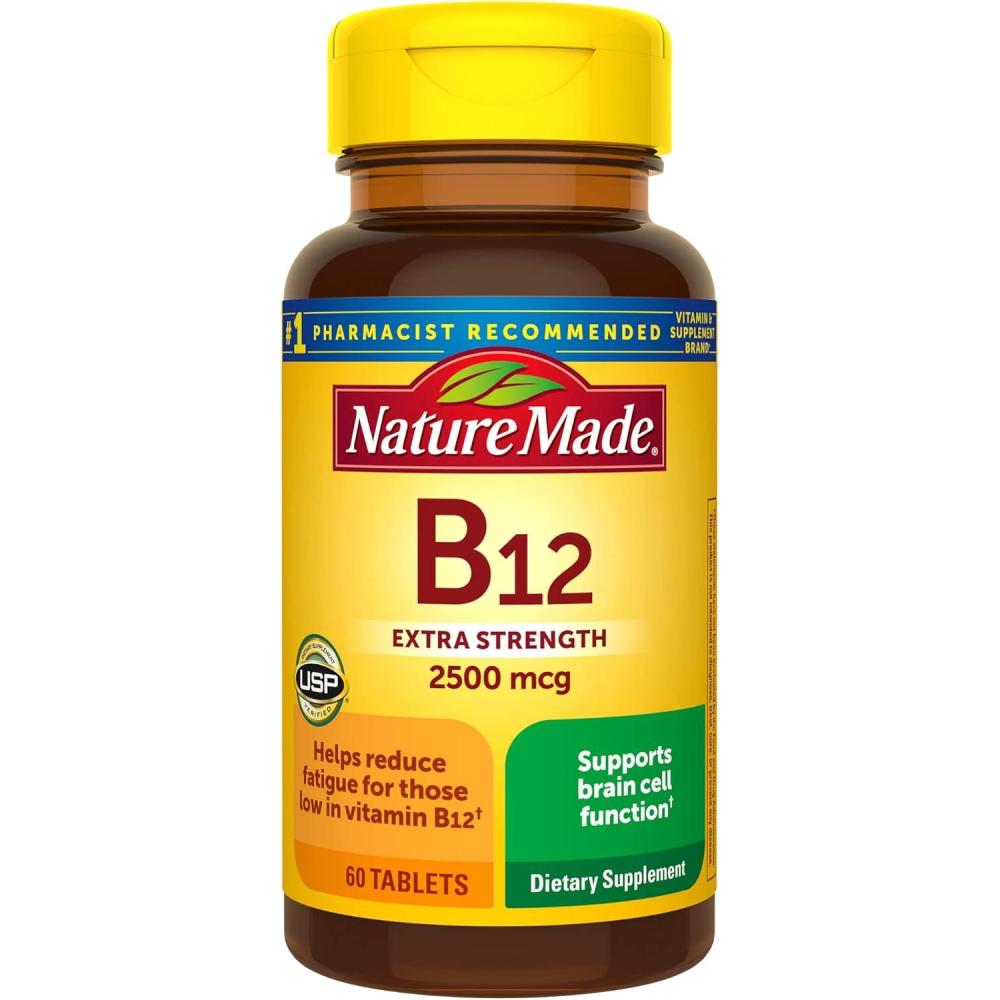 image:imageNature Made Extra Strength Vitamin B12 2500 mcg B12 Vitamins Dietary Supplement for Energy Metabolism Support 60 Tablets 60 Day Supply
