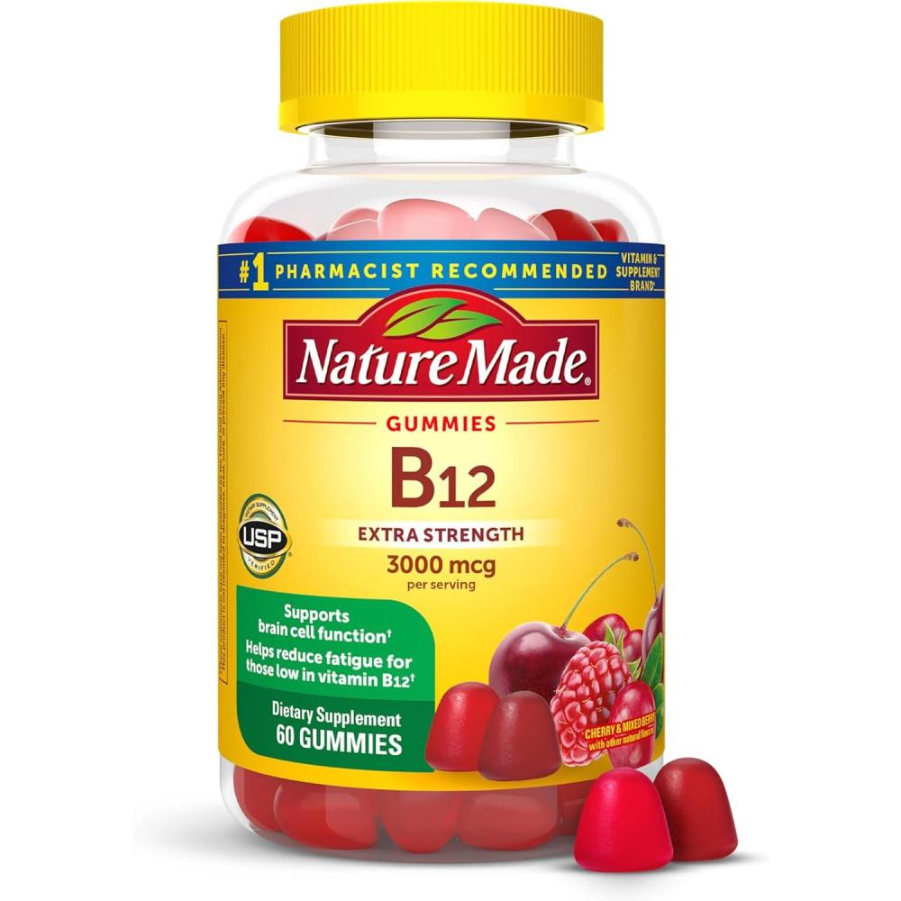 image:imageNature Made Extra Strength Vitamin B12 Gummies 3000 mcg per serving B12 Vitamins for Energy Metabolism Support 60 Gummy Vitamins 30 Day Supply