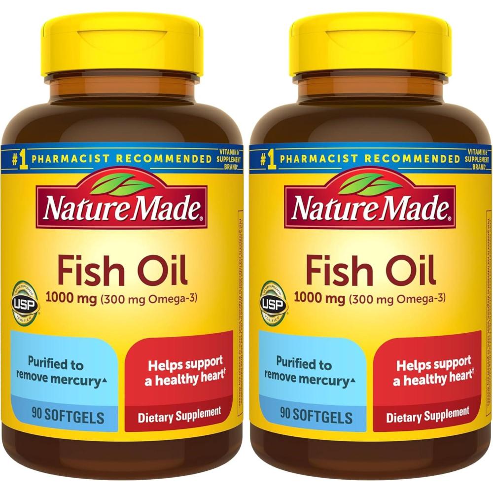 image:imageNature Made Fish Oil Omega 3 Supplements 1000mg Softgels Omega 3 Fish Oil for Healthy Heart Support 250 Softgels 125 Day Supply90 Count Pack of 2