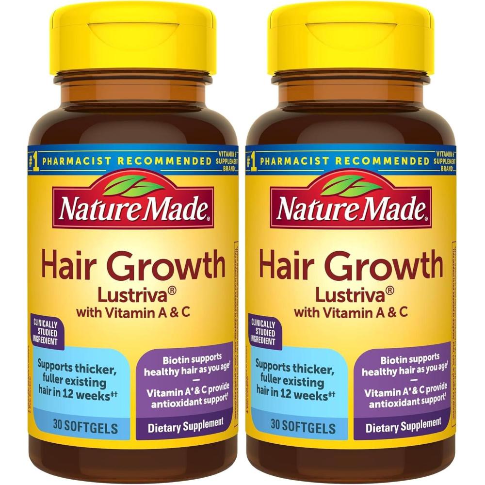 image:imageNature Made Hair Growth Softgels Clinically Studied Lustriva  Biotin Vitamin C amp A Hair Growth Vitamins  Support Healthy Hair as You Age 30 Softgels 30 Day Supply30 Count Pack of 2