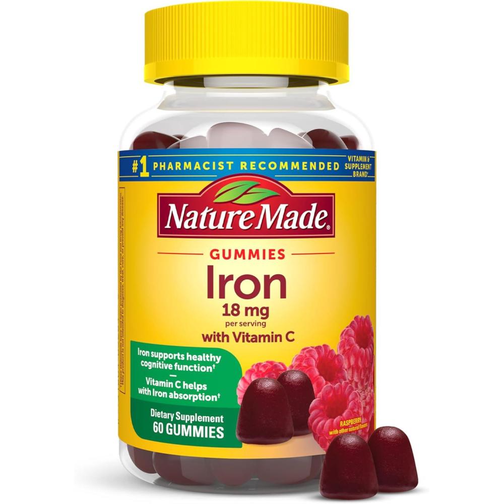 image:imageNature Made Iron 18 mg per serving Gummies with Vitamin C Iron Supplement for Red Blood Cell Support 60 Gummies 30 Day Supply