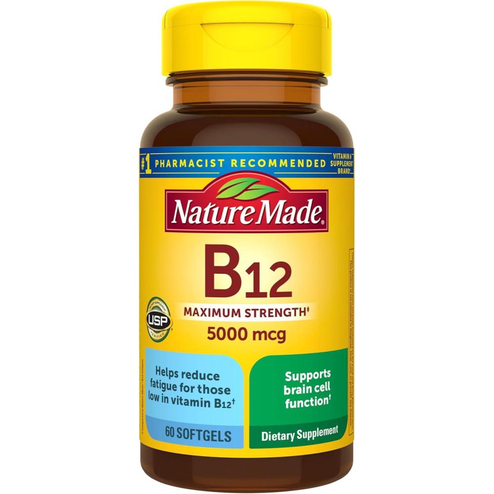 image:imageNature Made Maximum Strength Vitamin B12 5000 mcg Dietary Supplement for Energy Metabolism Support 60 Softgels 60 Day Supply60 Count Pack of 1