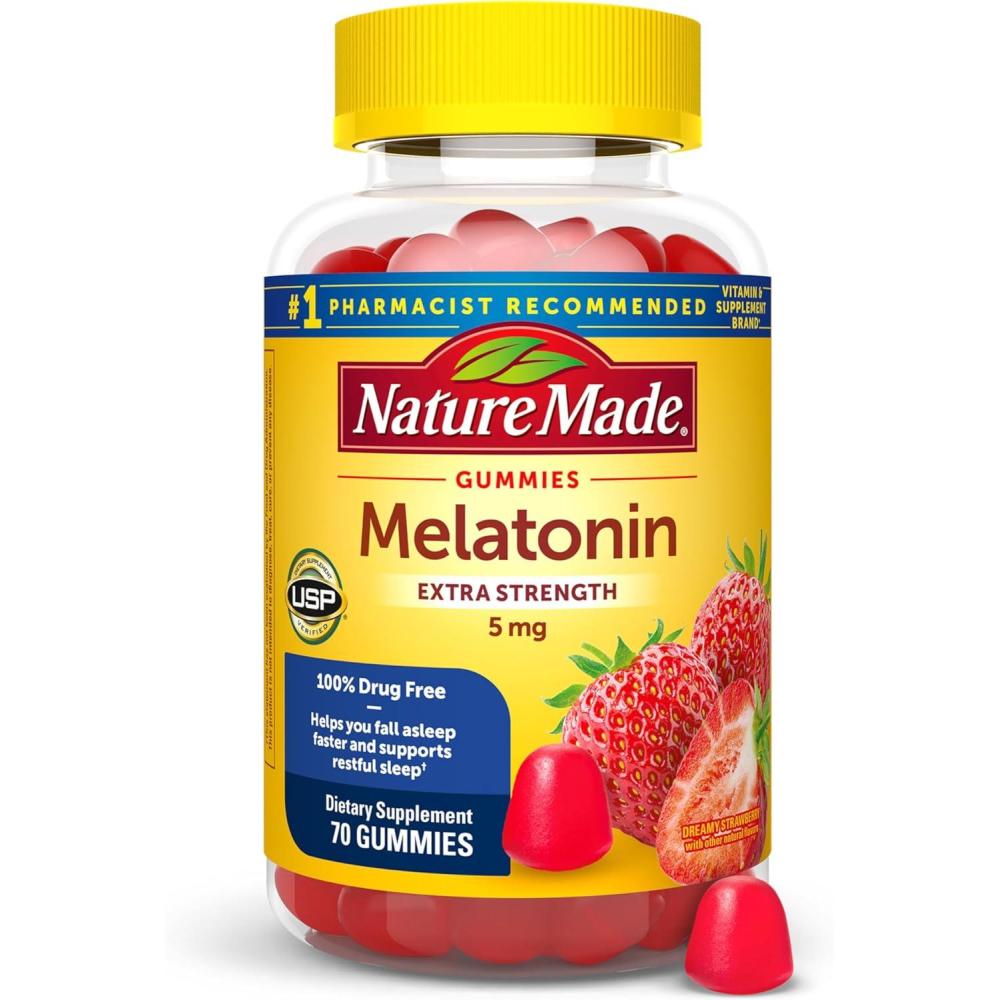 image:imageNature Made Melatonin 5mg Adult Melatonin Gummies 100 Drug Free Sleep Aid 70 Gummies Extra Strength Nature Made MelatoninDreamy Strawberry