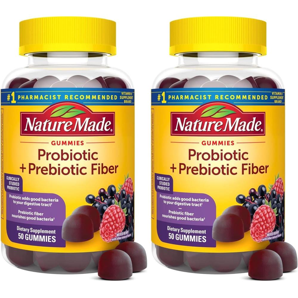image:imageNature Made Probiotic Prebiotic Fiber Gummies for Daily Gut Health Fiber Supplement with Probiotics for Digestive Health Support 50 Gummies 25 Day Supply50 Count Pack of 2