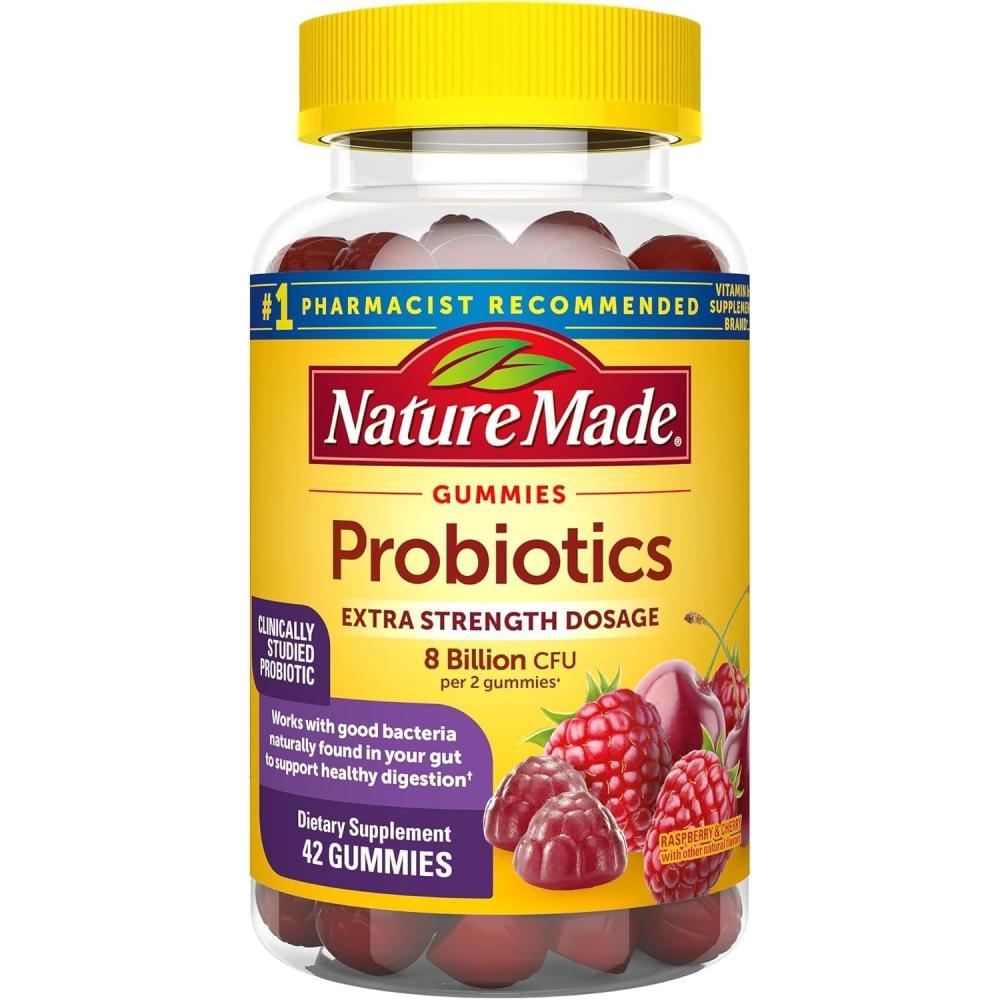 image:imageNature Made Probiotics Extra Strength Dosage Probiotics for Women and Men 8 Billion CFU per 2 Gummies 42 Probiotic Gummies 21 Day SupplyCherry