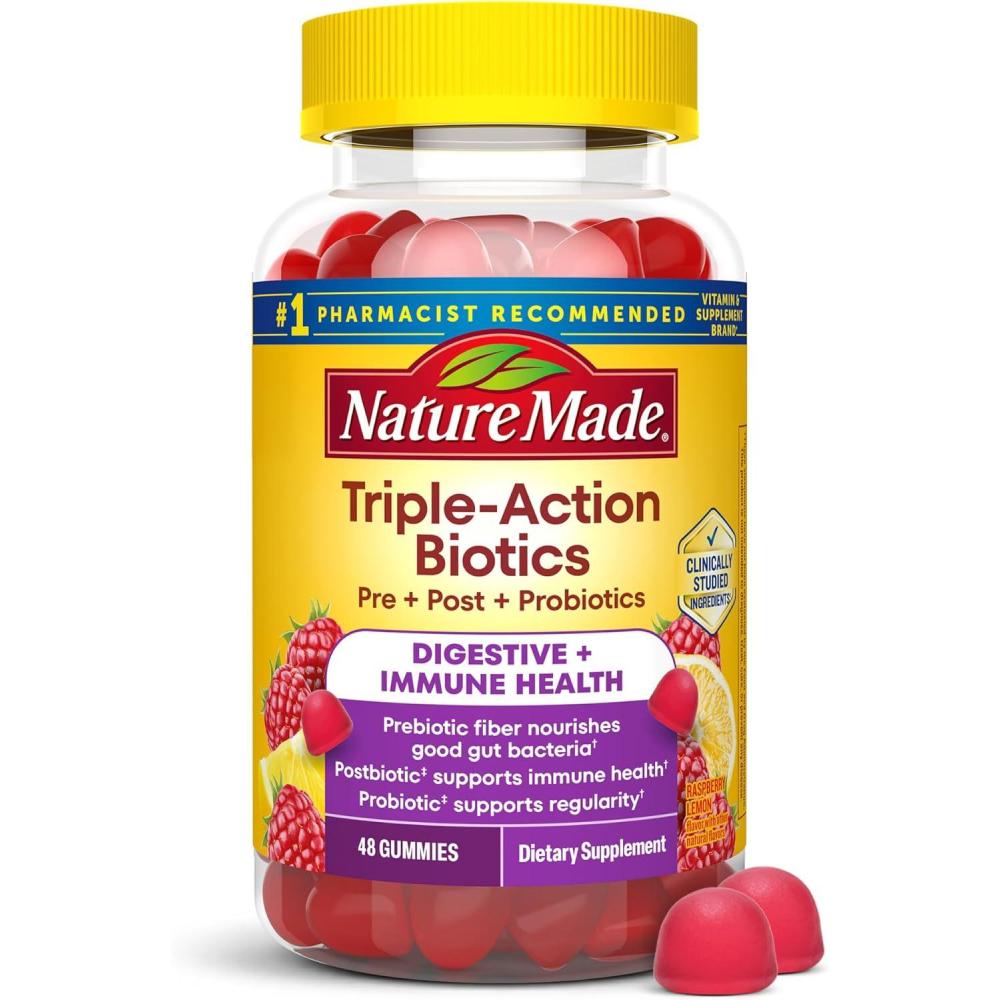 image:imageNature Made TripleAction Biotics Gut and Immune Health Support Digestive Probiotics for Women and Men Prebiotic Fiber Gummies 48 Gummies 24 Day Supply