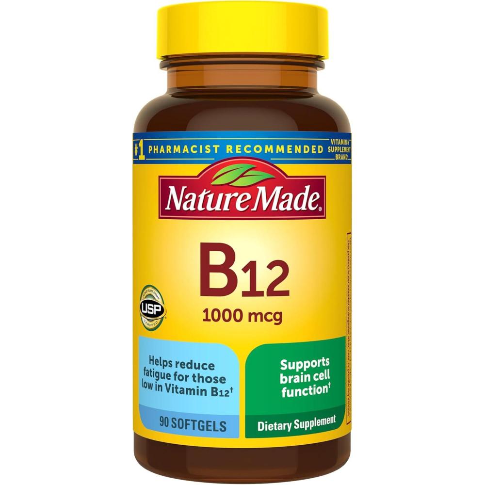 image:imageNature Made Vitamin B12 1000 mcg Dietary Supplement for Energy Metabolism Support B12 Vitamins 1000 mcg 150 Softgels 150 Day Supply90 Count Pack of 1