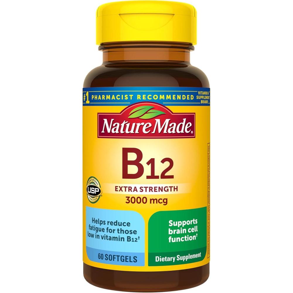 image:imageNature Made Vitamin B12 Extra Strength 3000 mcg B12 Vitamin Supplement for Energy Metabolism Support 60 Softgels 60 Day Supply
