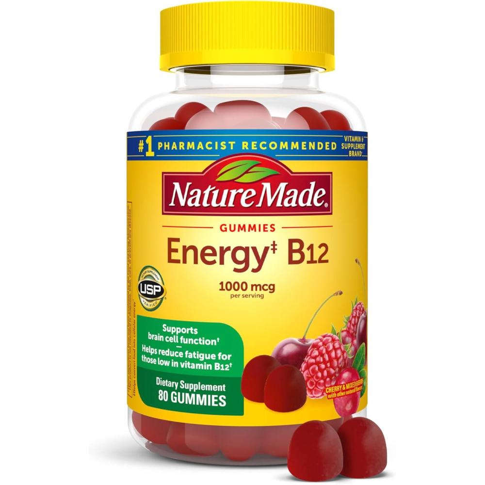 image:imageNature Made Vitamin B12 Gummies 1000 mcg per serving Dietary Supplement for Energy Metabolism Support B12 Vitamins 80 Gummy Vitamins 40 Day SupplyCherry Mixed Berry