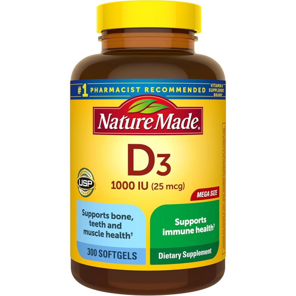 image:imageNature Made Vitamin D3 1000 IU 25 mcg Vitamin D Supplement for Bone Teeth Muscle and Immune Health Support 100 Softgels 100 Day Supply300 Count Pack of 1