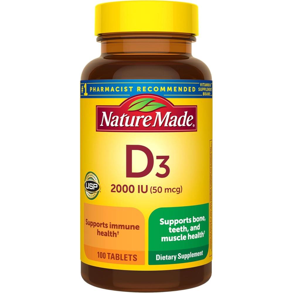 image:imageNature Made Vitamin D3 2000 IU 50 mcg Vitamin D Supplement for Bone Teeth Muscle and Immune Health Support 100 Tablets 100 Day Supply100 Count Pack of 1