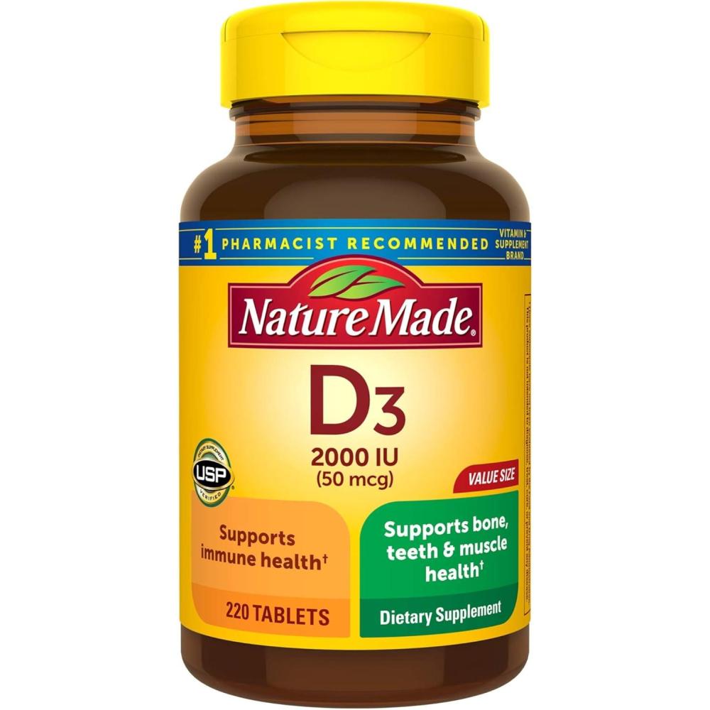 image:imageNature Made Vitamin D3 2000 IU 50 mcg Vitamin D Supplement for Bone Teeth Muscle and Immune Health Support 100 Tablets 100 Day Supply220 Count Pack of 1