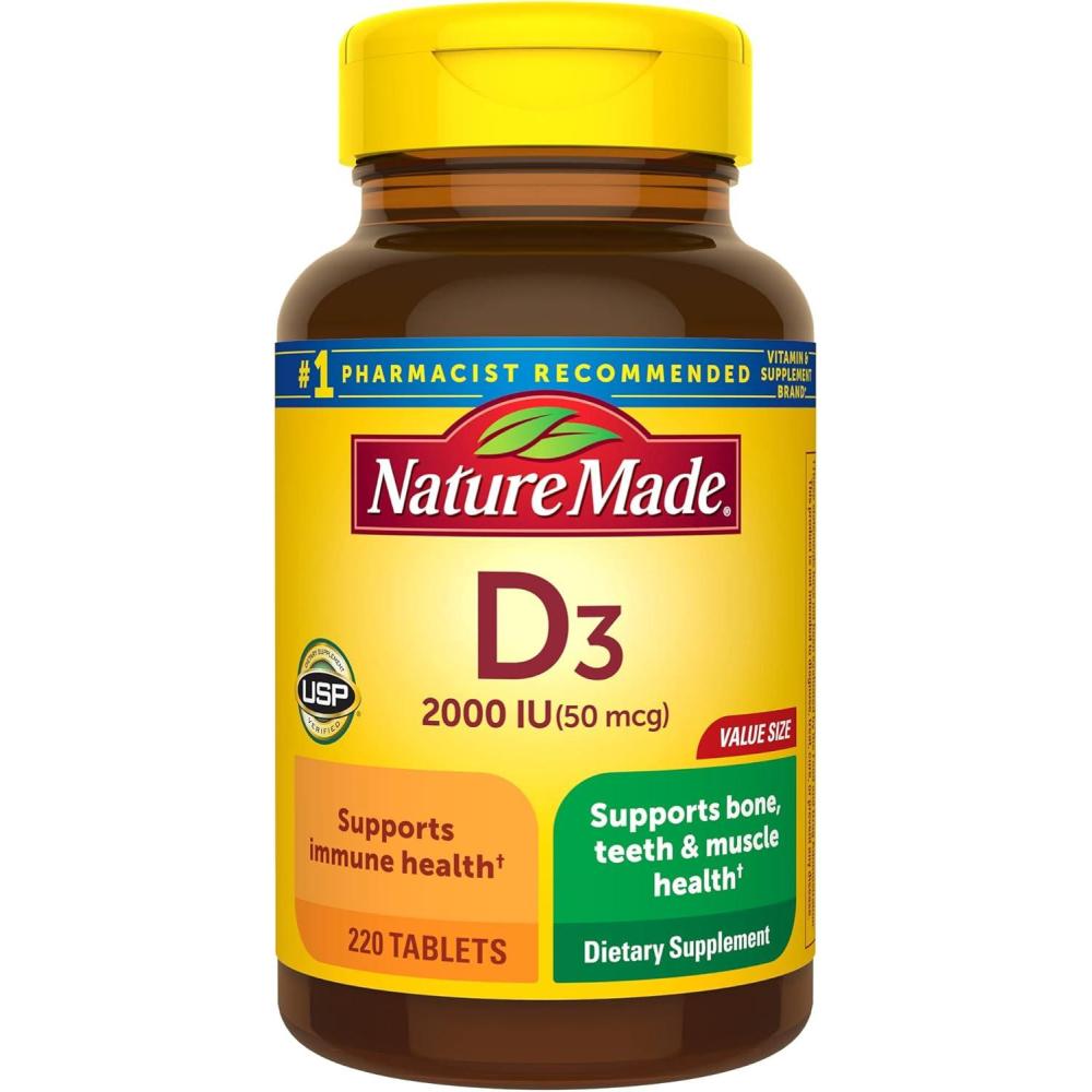 image:imageNature Made Vitamin D3 2000 IU 50 mcg Vitamin D Supplement for Bone Teeth Muscle and Immune Health Support 220 Tablets 220 Day Supply