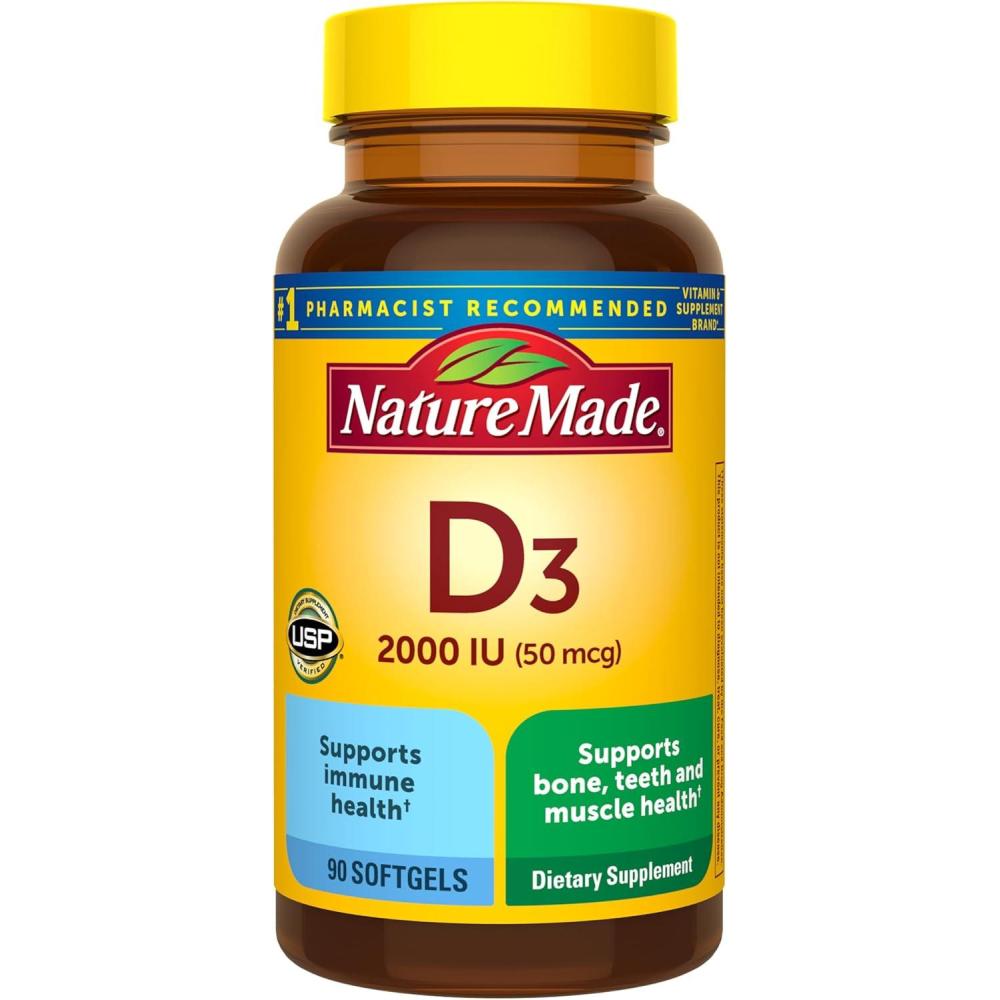 image:imageNature Made Vitamin D3 2000 IU 50 mcg Vitamin D Supplement for Bone Teeth Muscle and Immune Health Support 250 Softgels 250 Day Supply90 Count Pack of 1