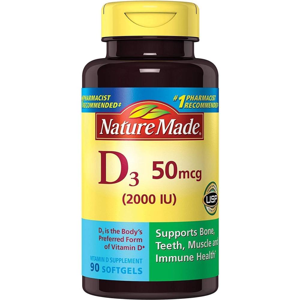 image:imageNature Made Vitamin D3 2000 IU 50 mcg Vitamin D Supplement for Bone Teeth Muscle and Immune Health Support 250 Softgels 250 Day Supply90 Count Pack of 3