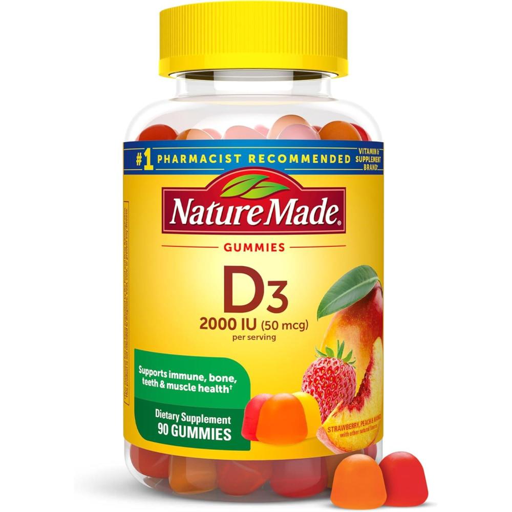 image:imageNature Made Vitamin D3 2000 IU Per Serving Gummies Bone Teeth Muscle and Immune Health Support 75 Day Supply 150 Vitamin D Gummies for AdultsStrawberry Peach Mango