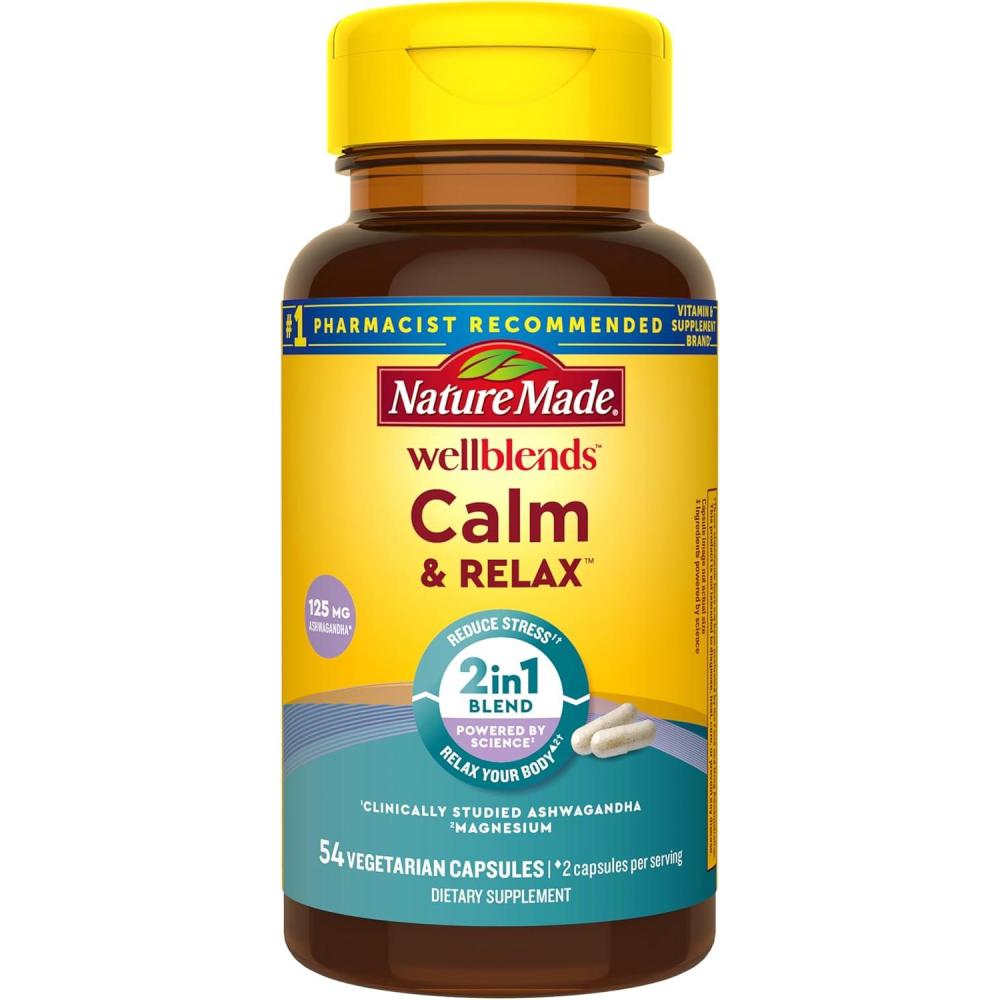 image:imageNature Made Wellblends Calm amp Relax Ashwagandha 125mg Magnesium 300 mg 54 Vegetarian Capsules54 Count Pack of 1