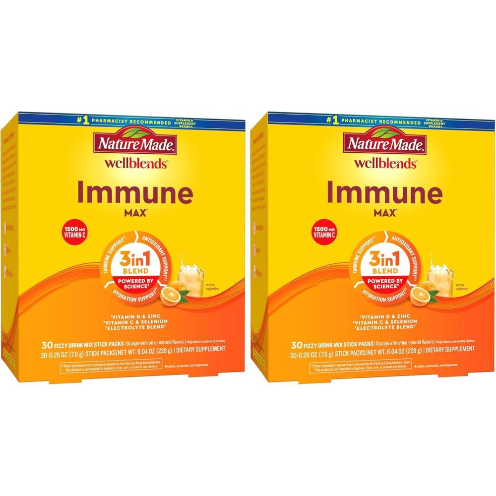 image:imageNature Made Wellblends ImmuneMAX Fizzy Drink Mix Vitamin C 2000mg with Zinc 20 mg Vitamin D3 1000 IU 25 mcg plus Seven B Vitamins and Electrolyte Hydration Blend 30 Stick Packs188 Pound Pack of 2