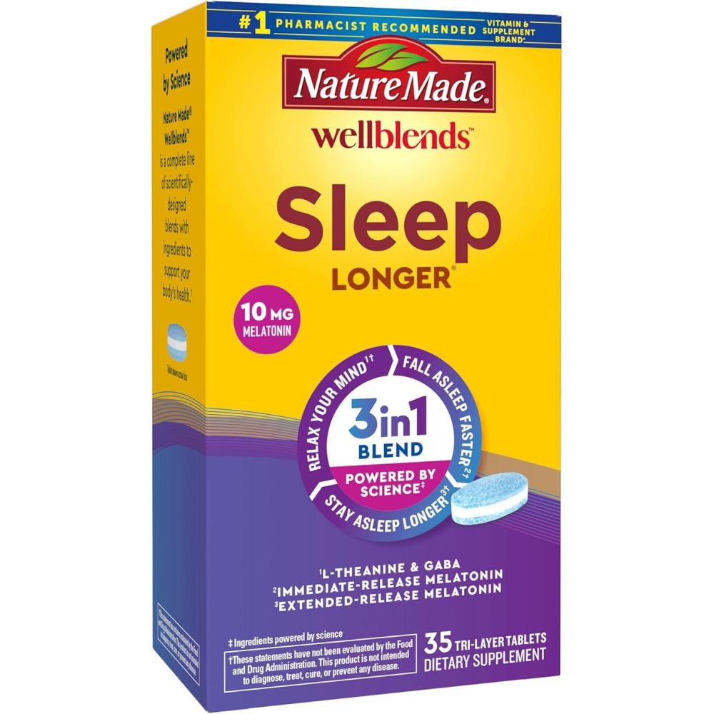 image:imageNature Made Wellblends Sleep Longer Melatonin 10mg L theanine 100 mg and GABA 100mg Sleep Supplement 35 TriLayer Tablets