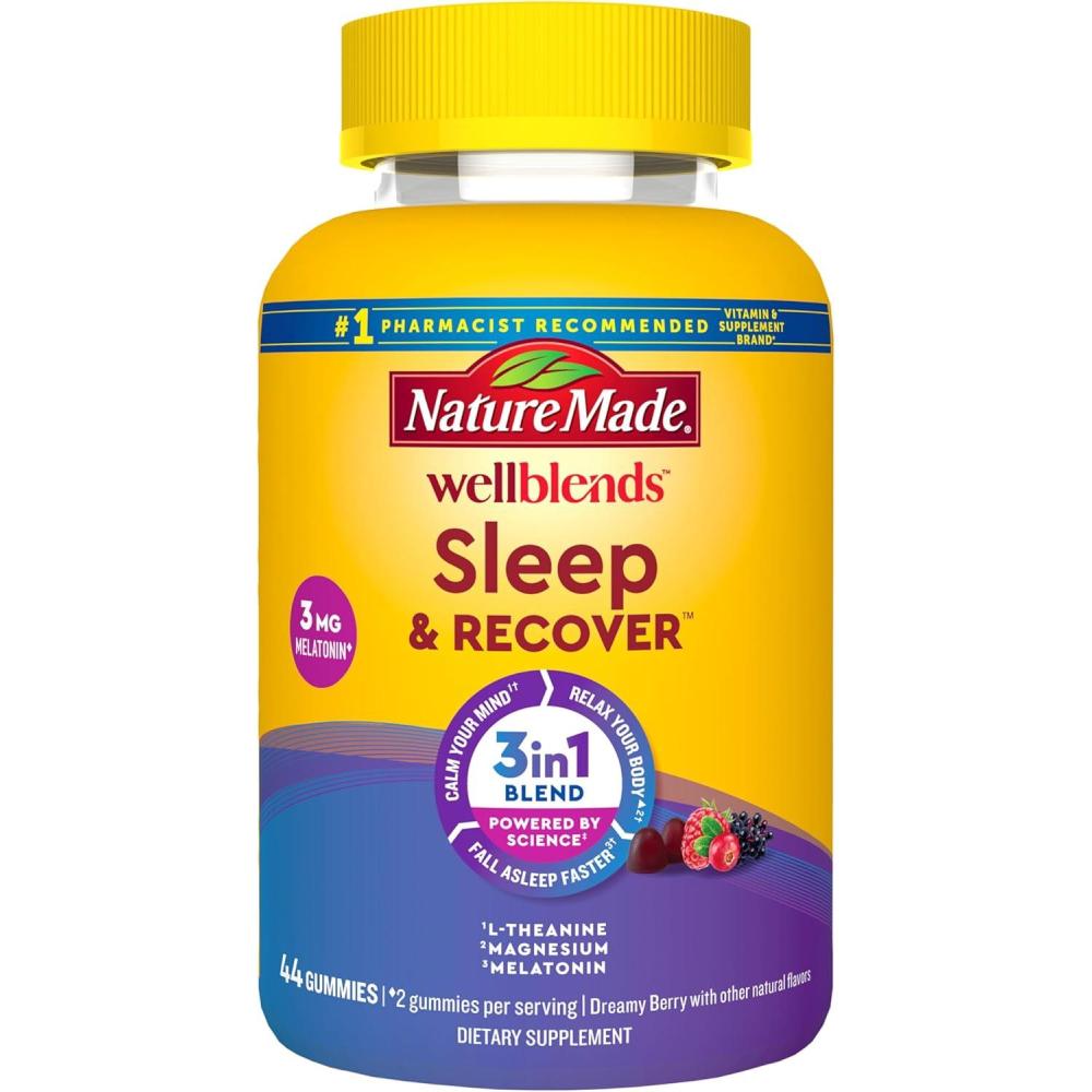 image:imageNature Made Wellblends Sleep and Recover Sleep Aid with Melatonin 3mg to Support Restful Sleep plus L theanine 200mg and Magnesium Citrate 44 Gummies