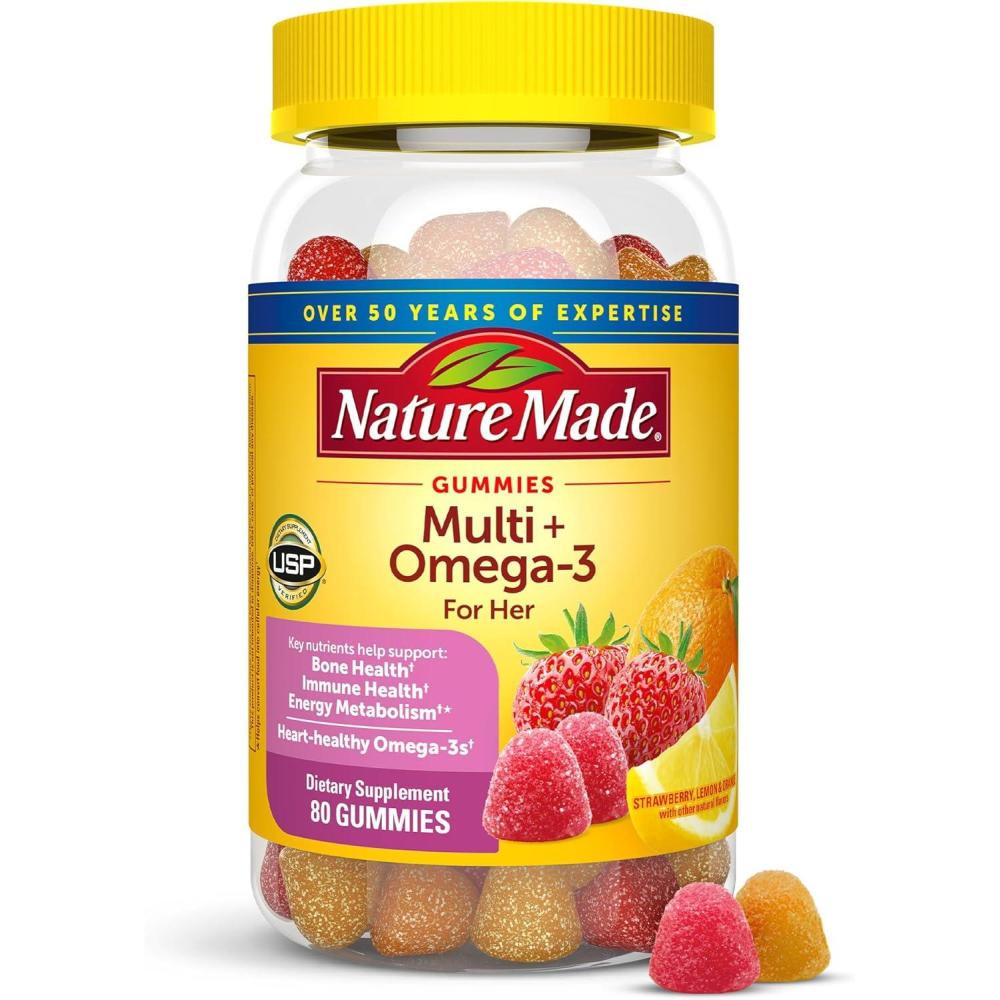 image:imageNature Made Womens Gummy Multivitamins with Omega3 Multivitamin for Women for Daily Nutritional Support 150 Gummies 75 Day SupplyStrawberry Lemon  Orange