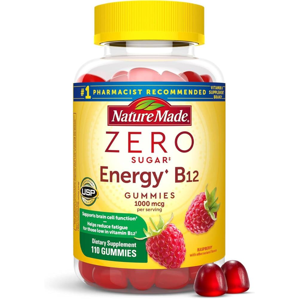 image:imageNature Made Zero Sugar Energy Vitamin B12 Gummies 1000 mcg per Serving B12 Vitamin Energy Metabolism Support Aspartame Free 110 Sugar Free Gummies 55 Day Supply110 Count Pack of 1