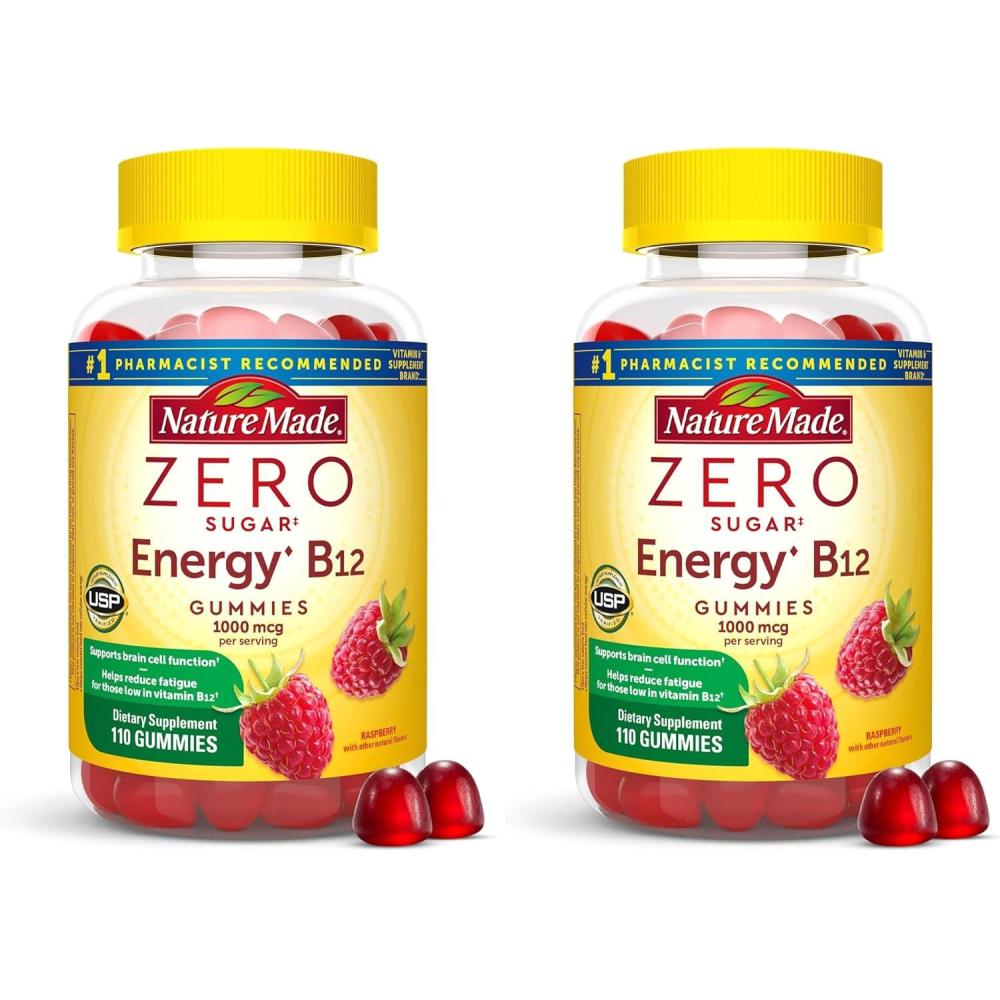 image:imageNature Made Zero Sugar Energy Vitamin B12 Gummies 1000 mcg per Serving B12 Vitamin Energy Metabolism Support Aspartame Free 110 Sugar Free Gummies 55 Day Supply110 Count Pack of 2
