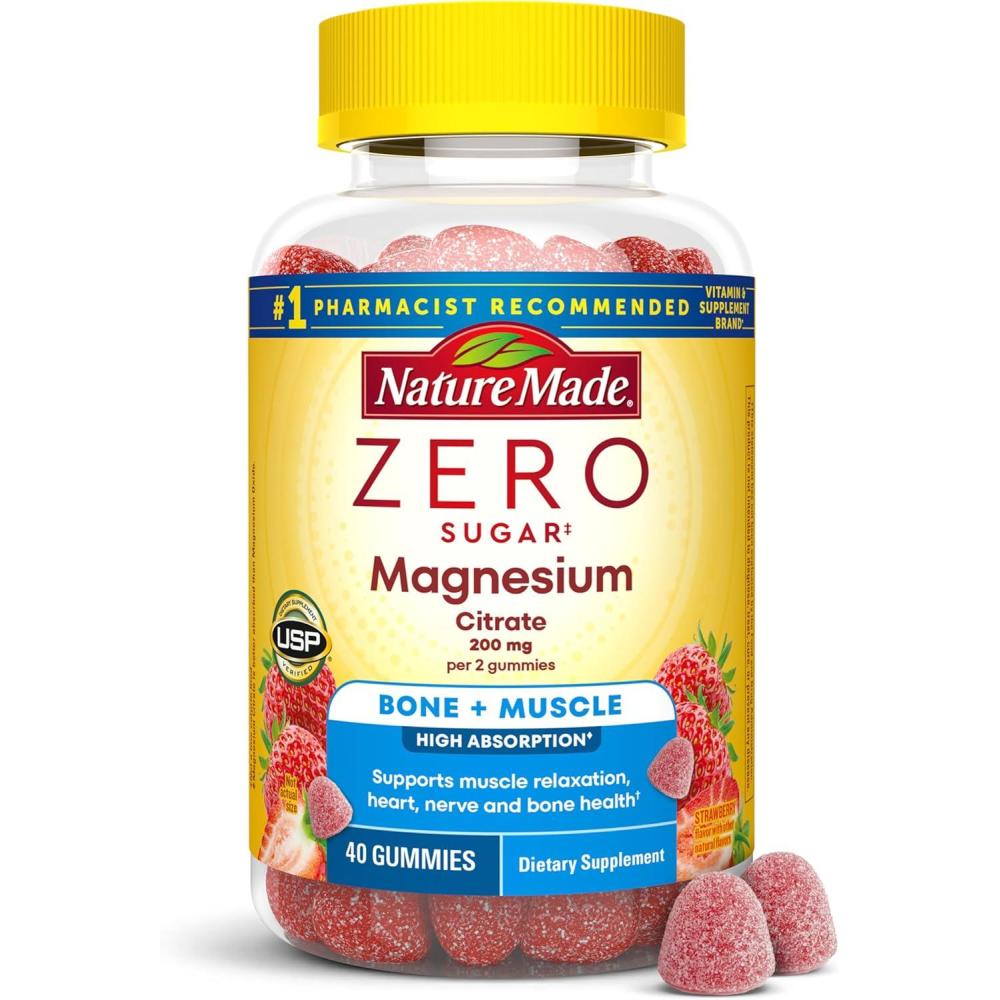 image:imageNature Made Zero Sugar Magnesium Citrate Gummies 200 Mg Per Serving Muscle amp Bone Support Aspartame Free 40 Sugar Free High Absorption Magnesium Gummies 20 Day Supply