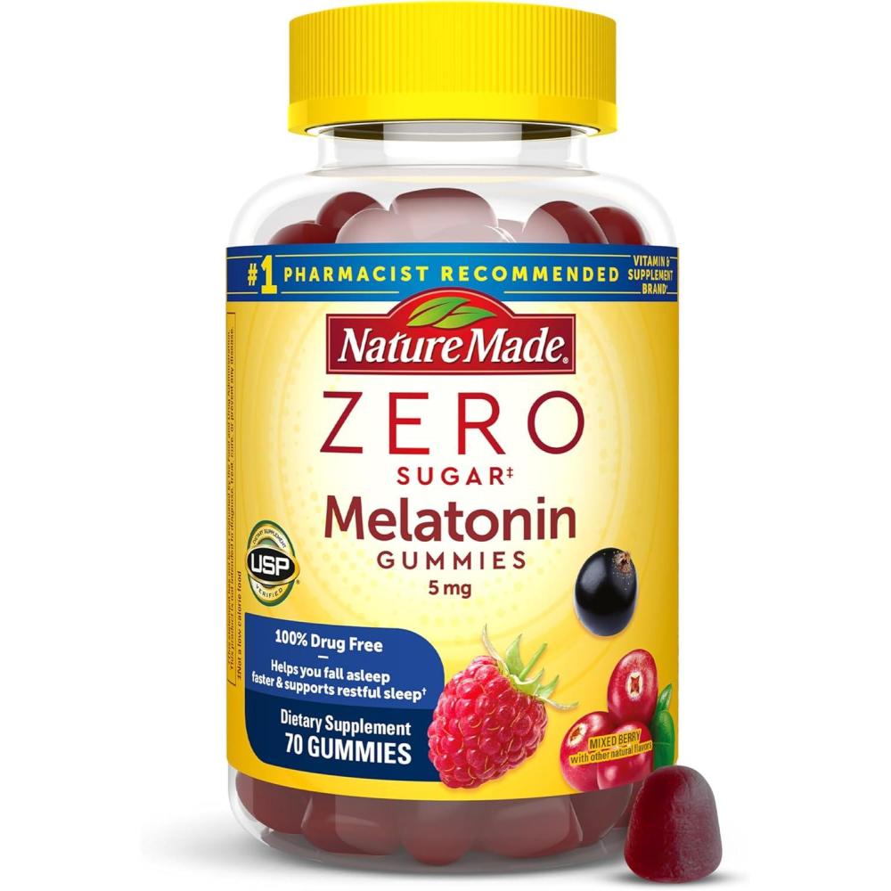 image:imageNature Made Zero Sugar Melatonin 5mg Sleeping Gummies for Adults Extra Strength 100 Drug Free Sleep Aid Aspartame Free 70 Sugar Free Melatonin Gummies 70 Day Supply70 Count Pack of 1