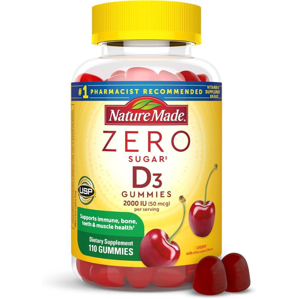 image:imageNature Made Zero Sugar Vitamin D3 Gummies 2000 IU 50 mcg Per Serving Bone amp Immune Support Aspartame Free 110 Vitamin D Gummies 55 Day Supply110 Count Pack of 1
