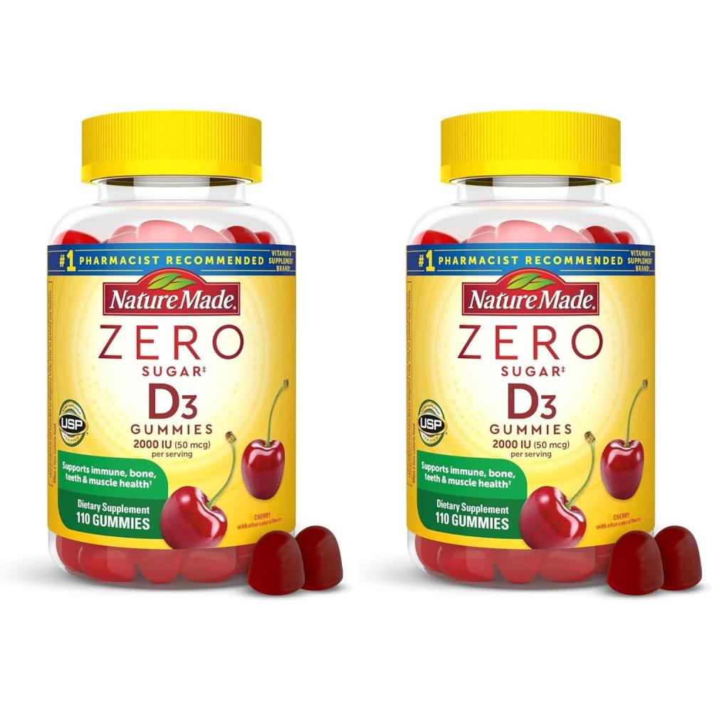 image:imageNature Made Zero Sugar Vitamin D3 Gummies 2000 IU 50 mcg Per Serving Bone amp Immune Support Aspartame Free 110 Vitamin D Gummies 55 Day Supply110 Count Pack of 2