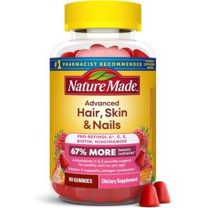 Nature Made Advanced Hair Skin and Nails Gummies, Biotin, Pro Retinol A, Niacinamide, Vitamin C & Vitamin E, 80 Gummies, 40 Day Supply