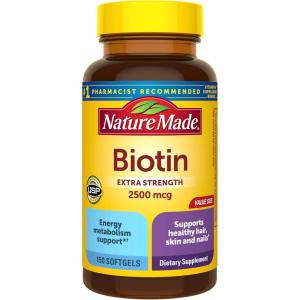 Nature Made Biotin 2500 mcg Extra Strength, Biotin Supplements Support Healthy Hair Skin & Nails, 150 Softgels, 150 Day Supply(150 Count (Pack of 1))