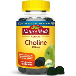 Nature Made Choline Supplements, Vegan Gummies, Choline Supplement, Supports Liver Health, Nervous System Function, and Brain Health, 40 Count, 20 Day Supply(40 Count (Pack of 1))