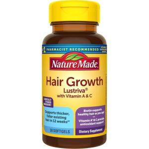 Nature Made Hair Growth Softgels, Clinically Studied Lustriva + Biotin, Vitamin C & A, Hair Growth Vitamins – Support Healthy Hair as You Age, 30 Softgels, 30 Day Supply(30 Count (Pack of 1))