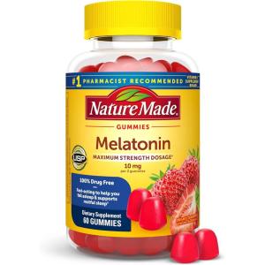 Nature Made Melatonin 10 mg per serving Gummies, Sleep Gummies for Adults Maximum Strength Dosage, 100% Drug Free Sleep Aid, 120 Count, 60 Day Supply(Strawberry)