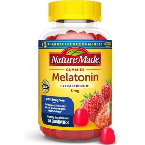 Nature Made Melatonin 5mg Adult Melatonin Gummies, 100% Drug Free Sleep Aid, 70 Gummies, Extra Strength Nature Made Melatonin(Dreamy Strawberry)