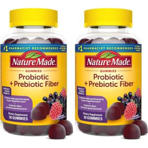 Nature Made Probiotic + Prebiotic Fiber Gummies for Daily Gut Health, Fiber Supplement with Probiotics for Digestive Health Support, 50 Gummies, 25 Day Supply(50 Count (Pack of 2))