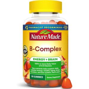 Nature Made Vitamin B Complex Gummies, 5 B Vitamins for Energy and Brain Support, 60 Pectin Based Gummies, 60 Day Supply